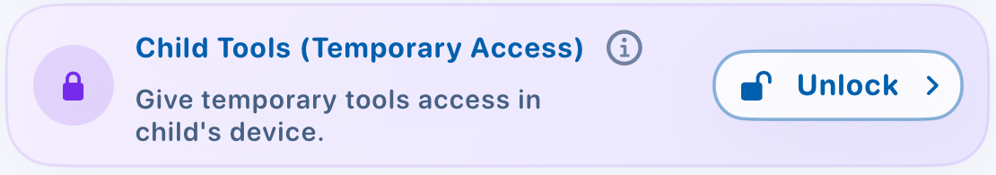 Child Tools (Temporary Access) card and Unlock button